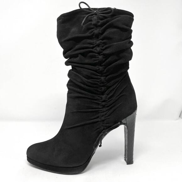 Gucci Tom Ford Era Black Suede Python Heel Runway Boots – Size 9B - Picture 1 of 9